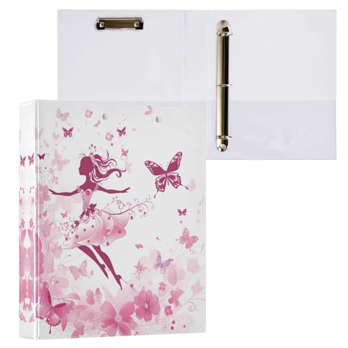 Butterfly Floral Fairy 1.5 Inch 3 Round Ring Binders with Pocket Clip, Holds 200 Sheets Documents for Office Classroom Student Organization Hard d Ring Binders with Printed - color: Butterfly Floral Fairy