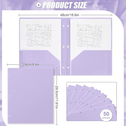 Yeaqee 50 Pcs Plastic Folders with Pockets Bulk 3 Hole Punched 2 Pocket File Folders for 3 Ring Binder Divider Folder for Notebooks, Durable Poly for Office Home (Light Purple) - color: Light Purple