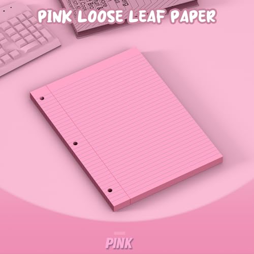 Pink Loose Leaf Paper 8 x 10.5, 120 Sheets Lined Paper College Ruled Paper, 3 Hole Punched Notebook Paper College Ruled, 3 Ring Binder Paper 8 x 10.5, Filler Paper College Ruled for Office, School - color: Pink-120 Pcs