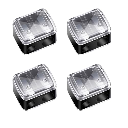 Makeup Pencil Sharpener, 4 Pack Dual Hole Cosmetic Pencil Sharpener for Lip Liner Eyeliner and Brow Pencils, Cosmetic Manual Tools for Women and Makeup Artists,Stainless Steel Blades and Plastic Cover - color: ‎black