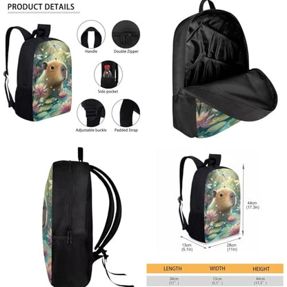Cute Capybara School Backpack Set 3Pcs with Lunch Box Pencil Case Girls Backpacks Ages 6-18 Portable Lunch Bag Multifunctional Pencil Case Gift for Girls Boys - color: Capybara Cute