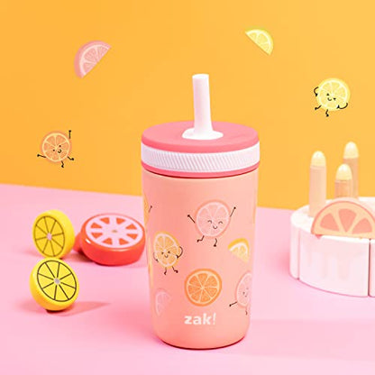 Zak Designs Kelso Tumbler Toddler Cup For Travel or At Home, 12oz Vacuum Insulated Stainless Steel Sippy Cup With Leak-Proof Design is Perfect For Kids (Happy Fruit) - color: Happy Fruit