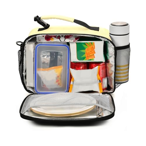 Custom Student Lunch Bag for Boys Girls Butter Yellow Personalized Name Lunch Box Insulated Cooler Bag for School Picnic Office - color: Multi04