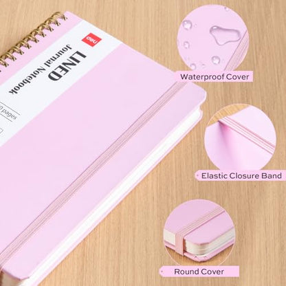 deli 6-Pack Lined Spiral Journal Notebook, 160 Pages, A5 (5.5"x8") Hardcover Writing Notebook, College Ruled Spiral Bound Journal for Women & Men - Perfect for Work, School, Office & Note Taking - color: Pink, Purple, Rose Red, Green, Navy Blue, Black, si