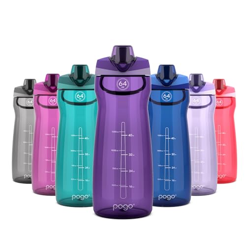 Pogo 64oz Plastic Water Bottle with Leak-Proof Chug Lid and Carry Handle, Reusable, BPA Free, Capacity Markings, Dishwasher Safe, Perfect for Travel, School, Outdoors, and Gym, Purple - color: Purple, size: 64 Ounces