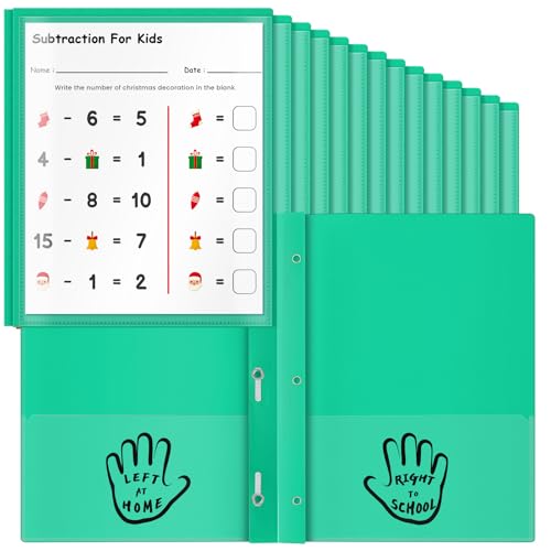 Henoyso 24 Pcs Plastic Folders with Clear Front Pockets and Prongs School to Home File Organizer Plastic Folder for Back to School Parent Teacher Communication Homework Office (Green) - color: Green