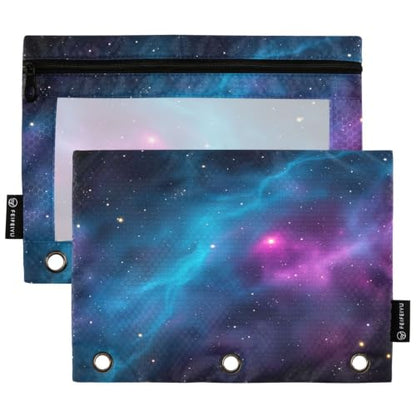 Gredecor 3 Ring Binder Pencil Pouch, Dark Space Nebula Stars Zippered Pen Case Pouches with Clear Window, 2 Pack Stylish Office & School Supplie - color: Dark Space Nebula Stars