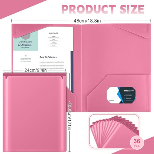 Henoyso 36 Pack Pink Plastic Folders with Clear Front Pockets Heavy Duty File Folders with 2 Pockets and Card Slot for Student Communication School Office Presentation Report - color: Pink