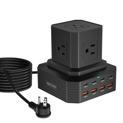 Charging Station (100W), 13-in-1 USB C Power Strip with Surge Protection, 6.6Ft Extension Cord, 4 USB C and 4 USB A Ports, 5 AC Outlets for Home Office Dorm Room - size: Single-Deck