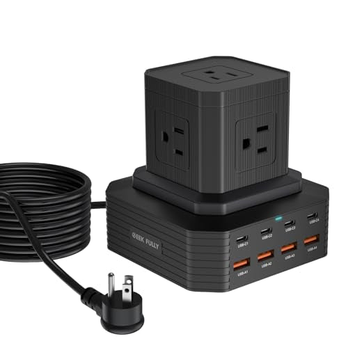 Charging Station (100W), 13-in-1 USB C Power Strip with Surge Protection, 6.6Ft Extension Cord, 4 USB C and 4 USB A Ports, 5 AC Outlets for Home Office Dorm Room - size: Single-Deck