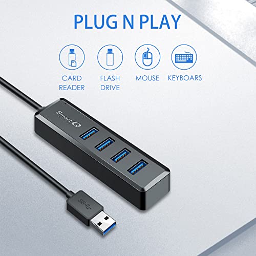 SmartQ H302S USB 3.0 Hub, 4-Port USB Expander with 2ft Long Cable, High-Speed Data Transfer, Compatible with Laptop, PC, Mac, Printer, External HDD - size: 2 ft, style: USB A - 3.0