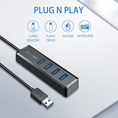 SmartQ H302S USB 3.0 Hub, 4-Port USB Expander with 2ft Long Cable, High-Speed Data Transfer, Compatible with Laptop, PC, Mac, Printer, External HDD (Pack of 2) - size: 2 ft (Pack of 2), style: USB A - 3.0