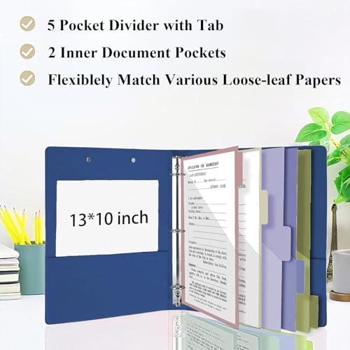 3 Ring Binder 1 Inch, Binders with Clipboard, 5 Dividers with Pockets, and Labels for School and Office (Dark Blue, Letter Size) - color: Dark Blue
