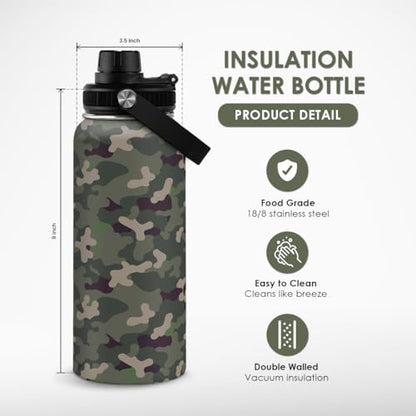 Camouflage Insulated Stainless Steel Water Bottle 32oz, Vacuum Chug Lid Travel Tumbler for Men Friends Dads Grandpa, Birthday Christmas Fathers Day (Woodland Camo) - color: Camouflage 3