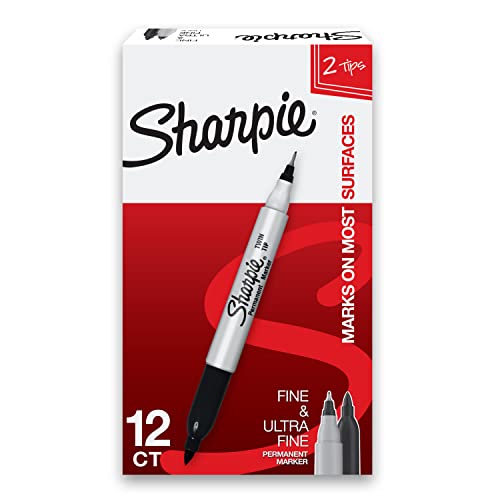 Sharpie Twin Tip Permanent Markers, Fine and Ultra Fine, Black, 12 Count - color: Black