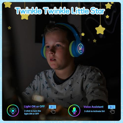 LOBKIN Active Noise Cancelling Headphones for Kids with Case - RGB LED Light Up Foldable Adjustable Over Ear Headphone Support Wireless or 3.5mm Wired Mode for Toddler & Girls & Boys Teens
