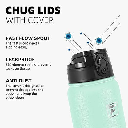 Fanhaw 32 oz Insulated Stainless Steel Water Bottle with Anti-Dust Chug Lid, Leakproof Vacuum Sports Bottle for Kids, Teens & Adults, Back to School Essentials (Green Pink) - color: Green Pink, style: 32 Ounces