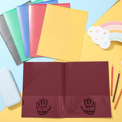 Henoyso 24 Pcs School to Home Folder with Pocket Plastic Heavy Duty Clipboard Folder with Clear Front Pocket Homework Take Home Folders for School Students Parent Teacher Communication(Burgundy) - color: Burgundy