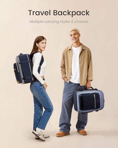 LOVEVOOK 56L Travel Backpack for Women & Men, Airline Approved Carry On Luggage with 3 Packing Cubes, TSA Overnight Bags, Waterproof Personal Item Bag, Weekender Essentials Backpacks fits 17" Laptop - color: Ink Blue-grey Blue-black, size: XX-Large