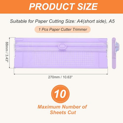 Generic Paper Cutter Trimmer, A4 Straight Small Portable Paper Slide Paper Slicer with Safe-Guard for Craft Cardstock Label Card, Scrapbook Photo, Purple