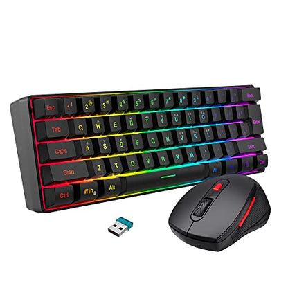 Snpurdiri 60% Wireless Gaming Keyboard and Mouse Combo, Include 2.4G Small Mini 60% Merchanical Feel Keyboard, Ergonomic Design Vertical Feel Wireless Mouse - color: Black Combo