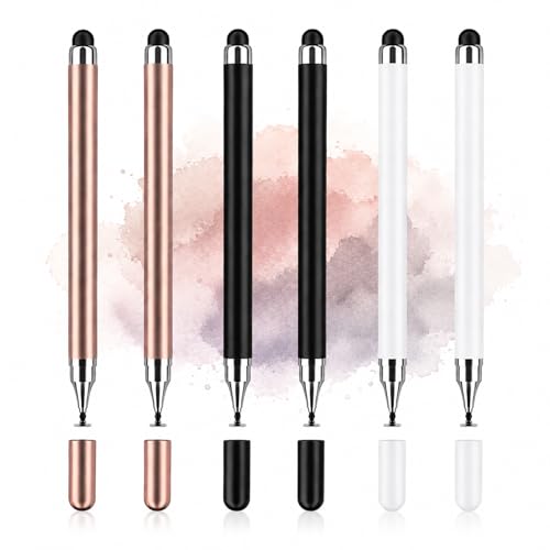 Stylus Pen for Touchscreen, 2 in 1 Stylists Pens Compatible with iPhone iPad & All Touch Screens Devices: Tablets, Android, Laptop, Computer [6 Pack]-Black, Rose Gold, White - size: 6 Pack