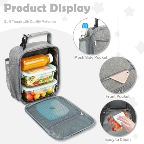 FlowFly Kids Lunch box Insulated Soft Bag Mini Cooler Back to School Thermal Meal Tote Kit for Girls, Boys(Heather Grey) - color: Heather Grey