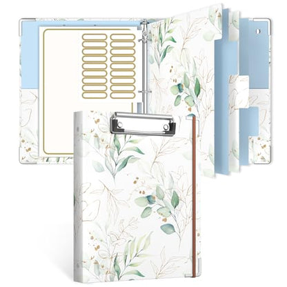 Rouidr Mini 3 Ring Binder with Clipboard, 1 inch Round 8.5 x 5.5 in Cute Binders Organizer with 5 Dividers Tabs & Clear Sleeves, School Supplies, Office Supplies, Leaves - color: Leaves, size: Mini 1in(8.5 x 5.5 in)