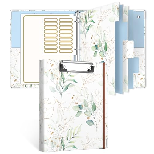 Rouidr Mini 3 Ring Binder with Clipboard, 1 inch Round 8.5 x 5.5 in Cute Binders Organizer with 5 Dividers Tabs & Clear Sleeves, School Supplies, Office Supplies, Leaves - color: Leaves, size: Mini 1in(8.5 x 5.5 in)