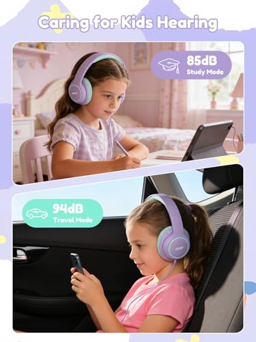 Acer Kids Headphones Wired for School - Over Ear Design, 85/94dB Safe Volume Limit, 3.5mm Jack Foldable Headphones for Toddler Boys Girls Classroom Yoto Player Chromebook Travel Purple Green - color: Purple Green