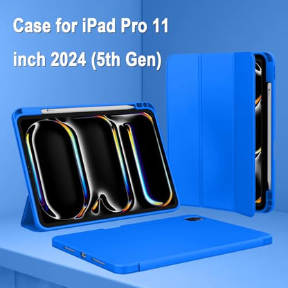 ZryXal iPad Pro 11 Inch Case (M5) 2025/ (M4) 2024 (Model: A2836/A2837/A3006), Trifold Stand Smart Cover with Pencil Holder and Soft TPU Back, Auto Wake/Sleep (Medium Blue) - color: Medium Blue
