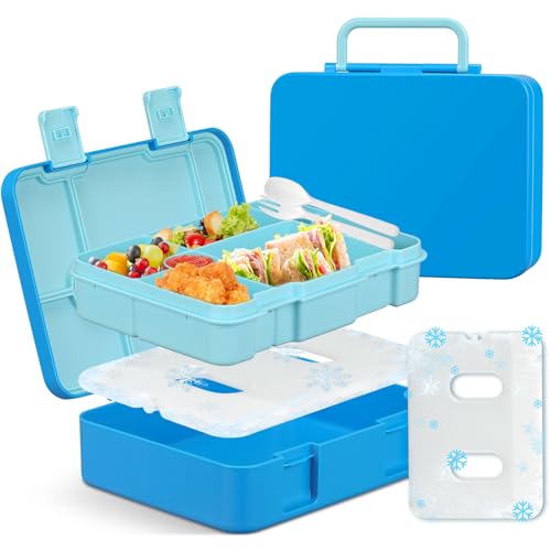 JOOPETALK Chill Bento Lunch Box for Kids Adult with Ice Pack,6-Compartment Reusable Leak-proof Lunch Container for Girls Boys to School,Keep Food Cold&Fresh,Dishwasher & Freezer Safe - color: Blue