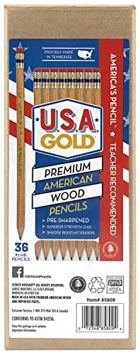 RoseArt U.S.A. Gold Pre-Sharpened American Wood Cased #2 HB Natural Pencils, 36 Pack - color: Natural, size: 1 Count (Pack of 36)