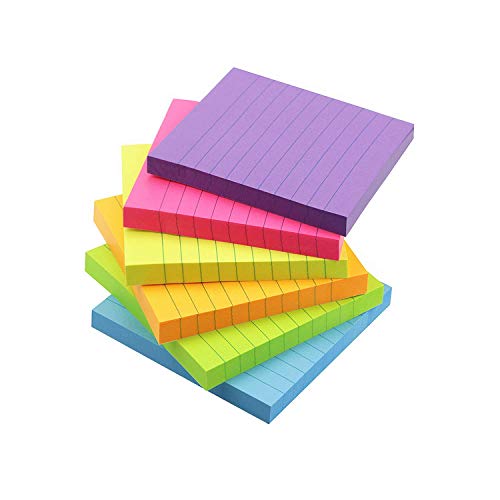Early Buy Lined Sticky Notes 3x3, 6 Bright Colors, 6 Pads, 100 Sheets/Pad | 6 Bright Colored Lined Sticky Pads, Self-stick Repositionable Design, Great for lists, Memos, and Daily Organization - color: 3x3 in