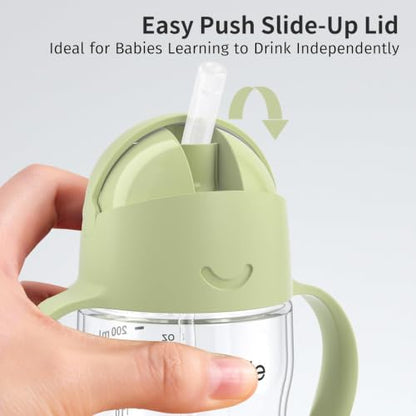 Evorie Tritan Weighted Straw Cup Baby Training Cup, Spill Proof, 7 Oz, 6M+ | BPA & BPS-Free, First learning cup, 360° drinking, Dishwasher safe, Durable Sippy Cup, Light Matcha - color: Light Matcha
