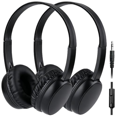 2 Pack Kids Headphones with Microphone for Classroom School, Durable Wired On-Ear Headset Class Set for Students Tablet Laptop PC & Boys Girls (HY30, 2Black)