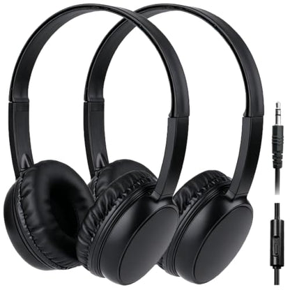 2 Pack Kids Headphones with Microphone for Classroom School, Durable Wired On-Ear Headset Class Set for Students Tablet Laptop PC & Boys Girls (HY30, 2Black)