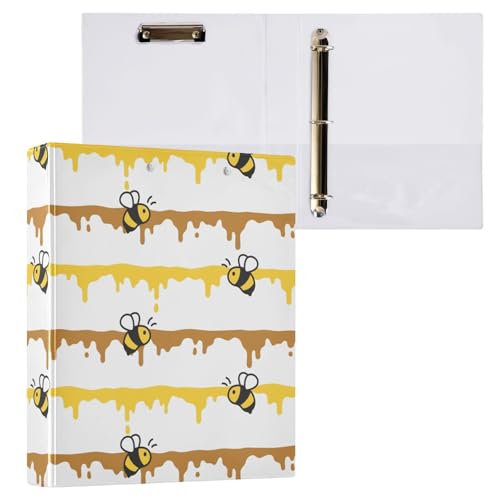 Cute Bee and Honeycomb Binder 3 Ring 1.5 Inch Binder with Clipboard&Pockets, Hardcover Binders Heavy Duty Large File Folder for Office School Supplies - Holds 200 Sheets - color: Cute Bee and Honeycomb, size: 1 Pack-12.4x10.63in