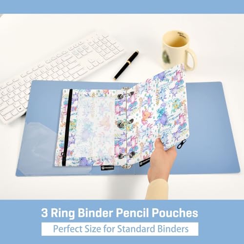 Cute Axolotl Pencil Pouch for 3 Ring Binder, Binder Pencil Pouches with Clear Window Zipper Pencil Case for Office College Supplies, 2PCS (B0301) - color: B0301