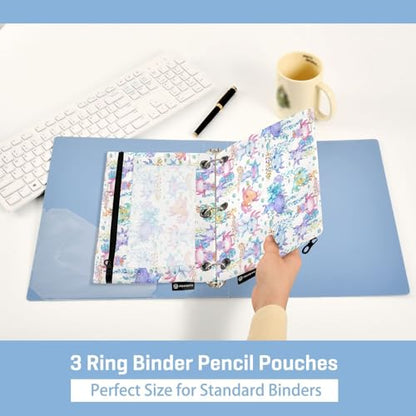 Cute Axolotl Pencil Pouch for 3 Ring Binder, Binder Pencil Pouches with Clear Window Zipper Pencil Case for Office College Supplies, 2PCS (B0301) - color: B0301