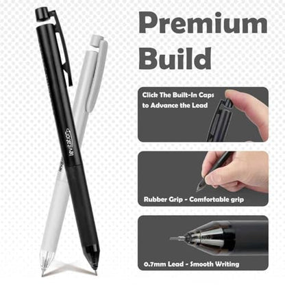 Mechanical Pencil Set 8PCS，Medium Point (0.7mm),Unique Levitation Design of Pen Cap Mechanical Pencils-Back to School Essentials, Note-Taking, Teacher Supplies, Office Supplies, 4 Black+4 Grey