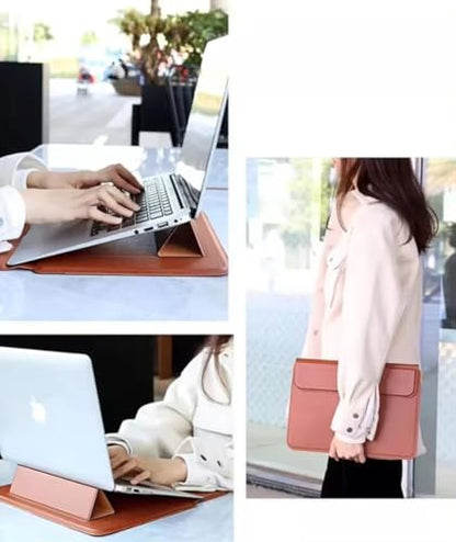 Blue Multi-Function Laptop Sleeve 14-15.6 Inch ONLY MacBook Pro Air Dell XPS HP Pavilion Surface 3-in-1 Protective Case Waterproof Leather Business, Not for 11-13” - color: Blue, size: Size Large 14-15.6 inch