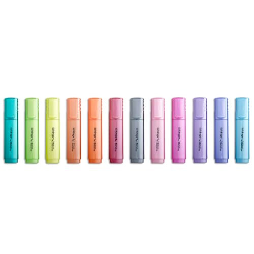 KINGART Highlighters 12 Metallic Colors, Dual-tipped: Chisel and Fine - Modern Marking Pens for Writing, Paper, Water Resistant, Translucent Ink, Sketchbook Friendly