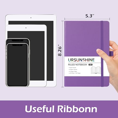 Ruled Notebook/Journal - Classic Lined Journal/Notebook, 5.3'' x 8.26'', Hardcover with Thick Paper, Banded + Pen Holder +Inner Pocket - Lavender - color: Lavender, size: Ruled