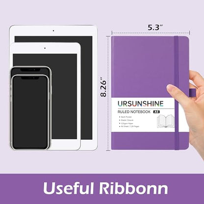 Ruled Notebook/Journal - Classic Lined Journal/Notebook, 5.3'' x 8.26'', Hardcover with Thick Paper, Banded + Pen Holder +Inner Pocket - Lavender - color: Lavender, size: Ruled