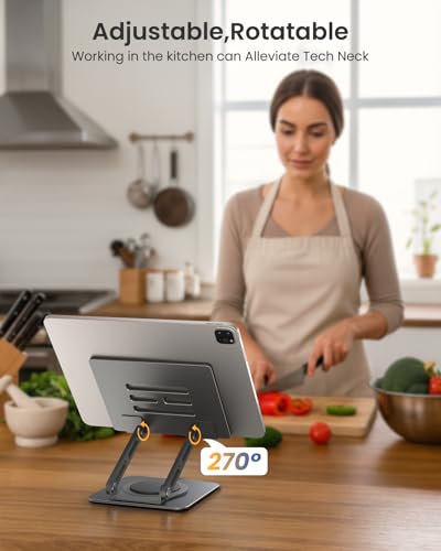 LOXP Metal Tablet Stand, 360 Rotating iPad Stand with Heavy-Duty Base, Tablet Holder Compatible with 4.0-16.9" Device, iPad Pro Air Mini, Kindle, Surface Tablet, Portable Monitors - Gray - color: Gray