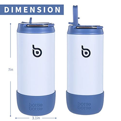 BOTTLE BOTTLE Kids Water Bottle 12 oz for Boys Girls blue | Insulated Water Bottles with Leak Proof Lid,Silicone Boot, Straw Cup for School Sports Travel,Gifts - color: Blue