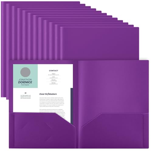 Gueevin 24 Pcs Plastic Folders with Pockets, Back to School Two Pocket Folder Fit Letter Size, Heavy Duty School Business Card Holder for Home Office, 11. 61 x 9. 45 Inches (Purple) - color: Purple