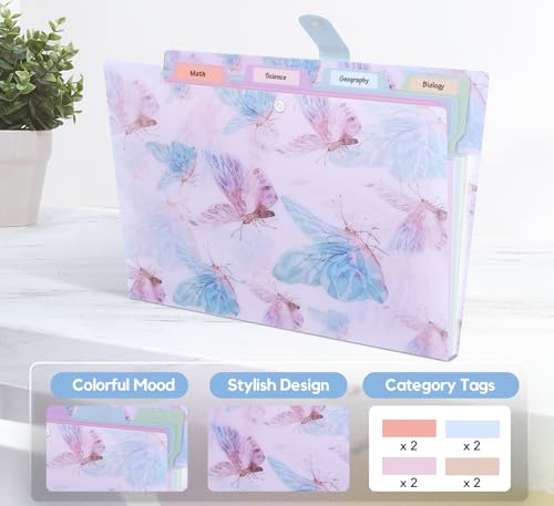 Forest Series Expanding File Folder Stylish Funky Cute Retro Document Organizer with Natural Scenes for Students,Teachers & Freelancers - Blue Butterfly - color: Nature/Blue Butterfly