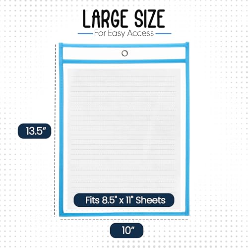 Essex Wares - 6 Pack, Light Blue, Water-Resistant Dry Erase Pocket Document Protectors, 10" Wide x 13.5" Tall - Dry Erase Clear Plastic Sleeves - Reusable & Easy Erase Plastic Invoice Holders - color: Light Blue